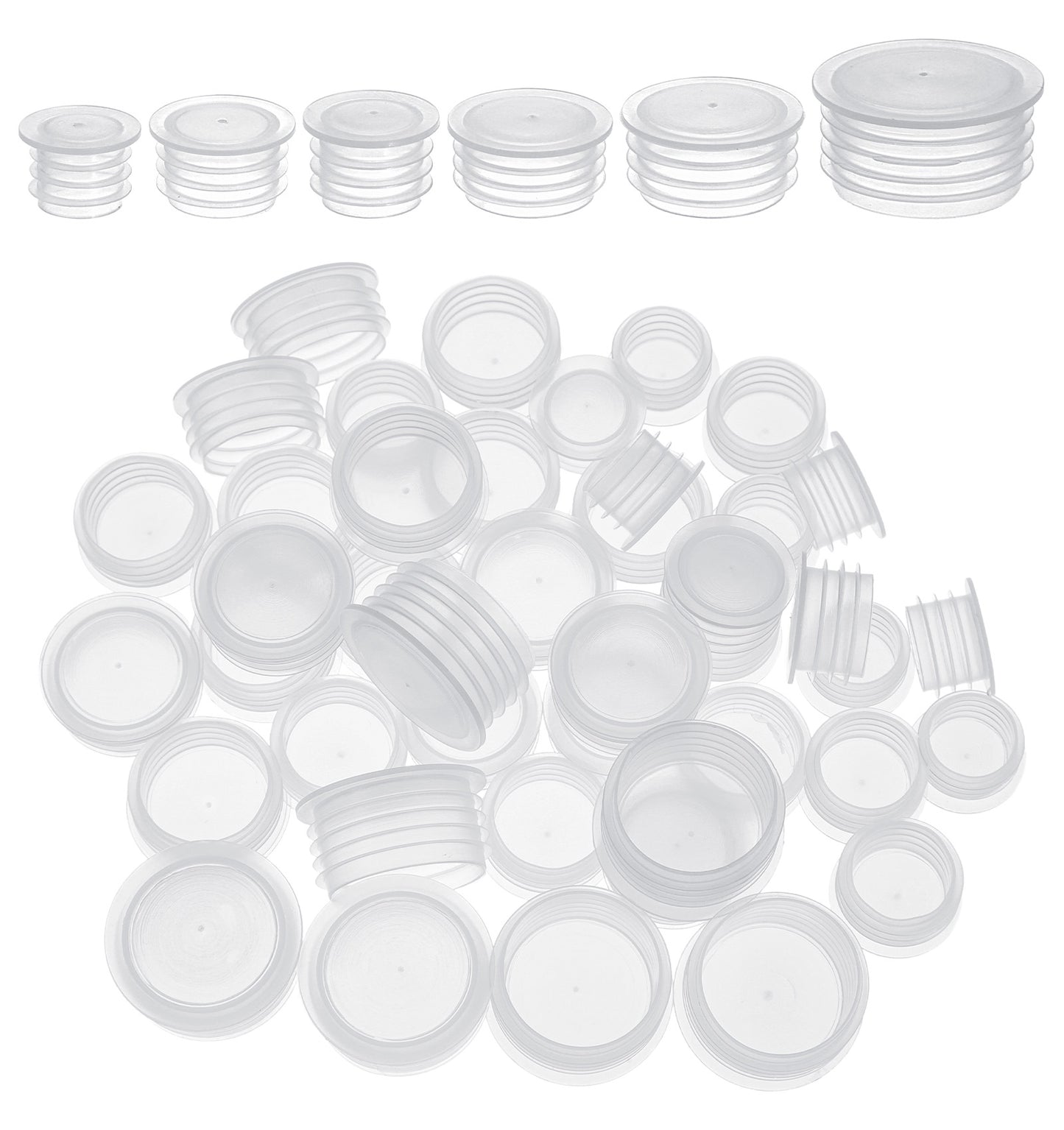 60 PCS Salt and Pepper Stoppers Plugs, Drainage Plugs for Planters – Reusable Clear Plastic Shaker Replacement Caps Size 13/15/17/18/19/23mm