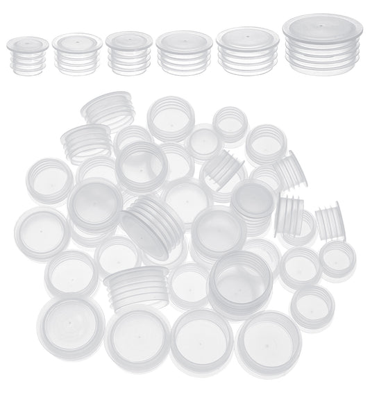 60 PCS Salt and Pepper Stoppers Plugs, Drainage Plugs for Planters – Reusable Clear Plastic Shaker Replacement Caps Size 13/15/17/18/19/23mm