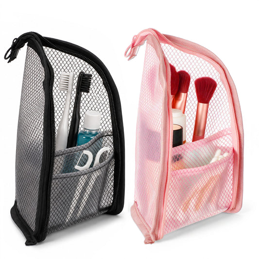 Guduling 2 Pcs Stand up Toiletry Bag,2 Colors Standing Toiletry Bag,Mesh