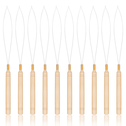 oruola 10PCS Hair Extension Tools,Nano Hair Extension Tool,Nano Bead Threader,Wooden Hair Extension Loop Needle Kit for Hair or Feather Extensions - Premium Quality,Easy to Use,Flexible and Simple