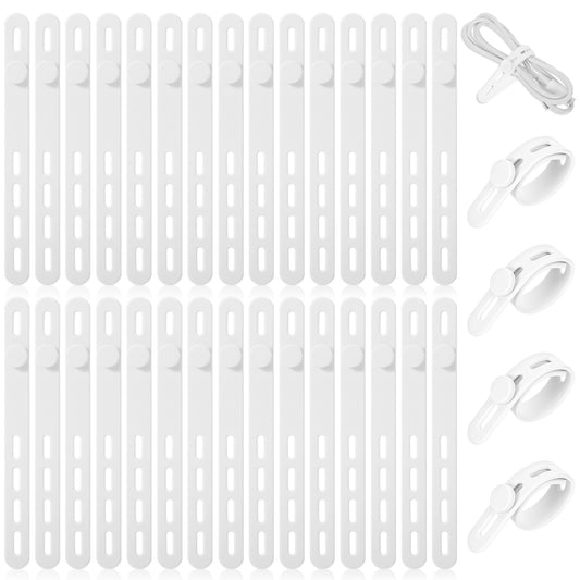 Classicseali 30 Pcs Silicone Cable Ties,Multipurpose Silicone Cable Ties Reusable,13mm Reusable Silicones Cables Tie,Adjustable Locking Buckle for Home & Office Cord Management,White