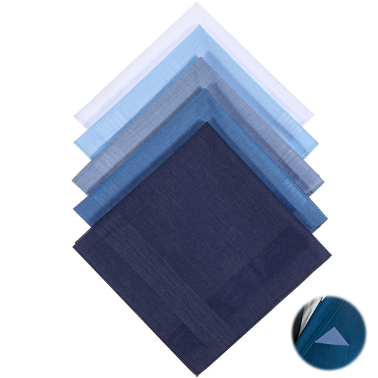 oruola Pocket Squares for Men, 5pcs Cotton Handkerchiefs for Men, Stylish and Durable Mens Handkerchiefs, Perfect for Business, Weddings, and Formal Occasions, Blue, White, Grey, 15.36 x 10.83 in