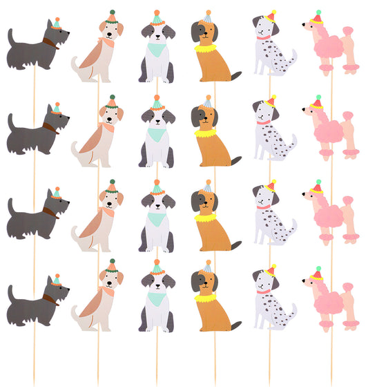 24PCS Puppy Dog Cupcake Toppers, Cardstock Dog Cupcake Toppers Birthday Party Supplies with Adorable Dogs Face Designs