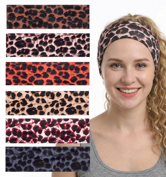 Cheetah Headbands for Women, 6 PCS Cheetah Print Headband Non Slip Elastic Stretchy Hair Accessories for Workout & Stylish (Leopard Trendy)
