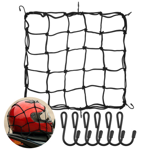 guduling 40 x 40 cm Luggage Net Motorcycle Small Luggage Net Bicycle Basket Elastic Motorcycle Luggage Net with 6 Hooks, Stretchy Safety Net Bicycle Basket Net, Luggage Bag, Black
