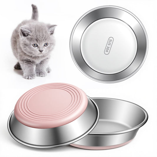 Classicseali Stainless Steel Cat Bowls,Non-Slip Silicone Stainless Steel Pet Bowl,Metal Cat Bowl with Wide and Shallow Design,for Dry Food,Wet Food and Water,Small Dog and Kitten Feeding Supplies