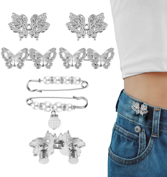 6 Set Trouser Clips, Waist Adjuster Clips for Loose Jeans, No Sew Waist Cincher Clip for Pants, Skirts & Dresses, Reusable & Detachable