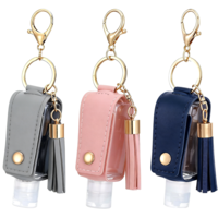 Classicseali 3PCS Hand Sanitiser Keyring, Portable Leather Hand Gel with Clip, Refilled Empty Hand Sanitiser with Clip, with Keychain, for Bathroom Liquid Soap Shampoo, Gray, Blue, Pink