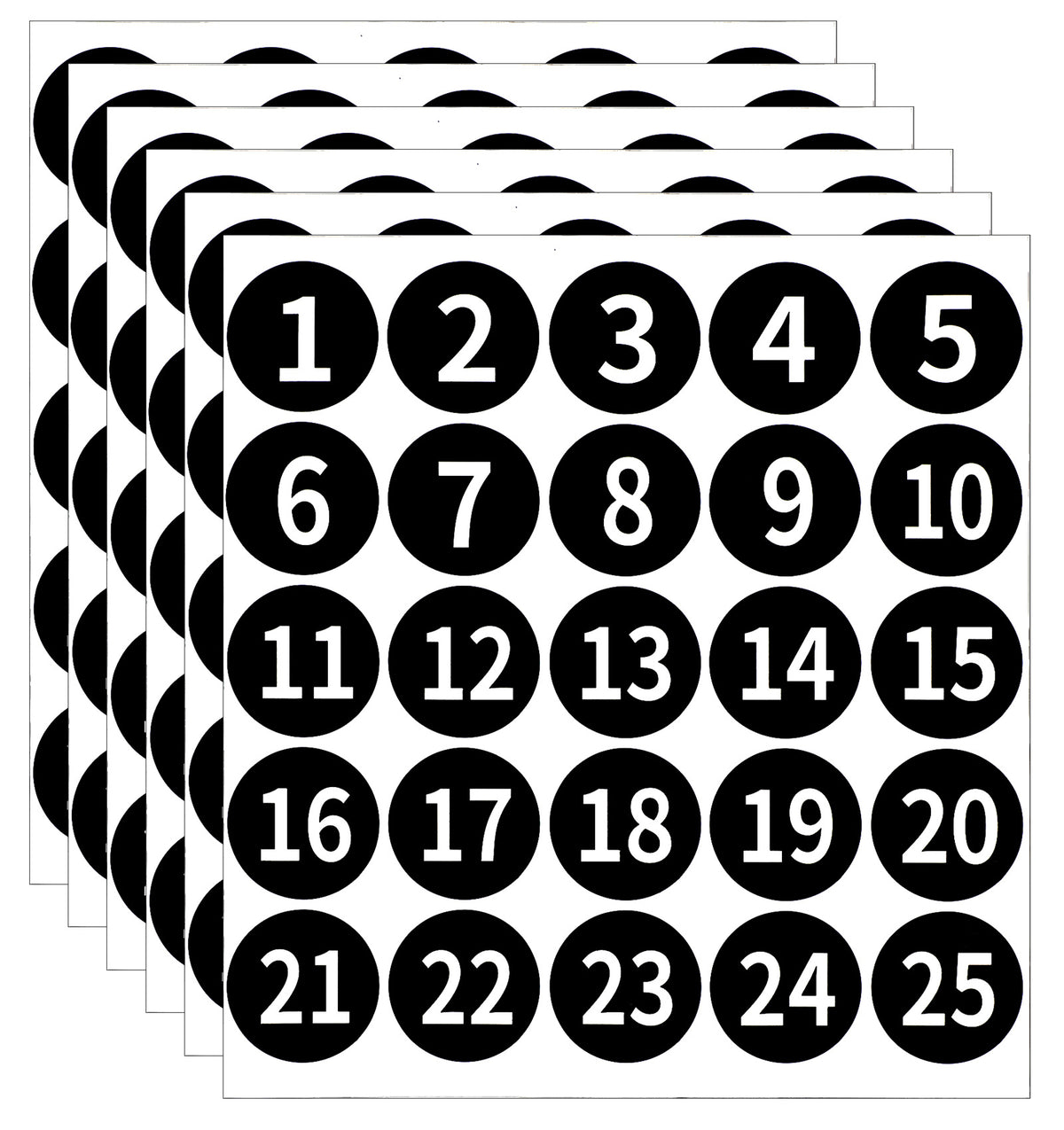 6 Sheets Numbered Stickers 1-25, 1.2 Inch Vinyl Number Stickers Waterproof