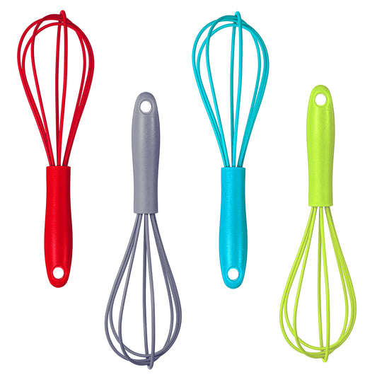 Classicseali 4PCS Whisk Silicone, 17cm Non-Stick Mini Whisk Hand for Cooking, Hand Silicone Whisks for Cooking, Non-Stick Pans, Baking, Mixing, Stirring, 4 Colors