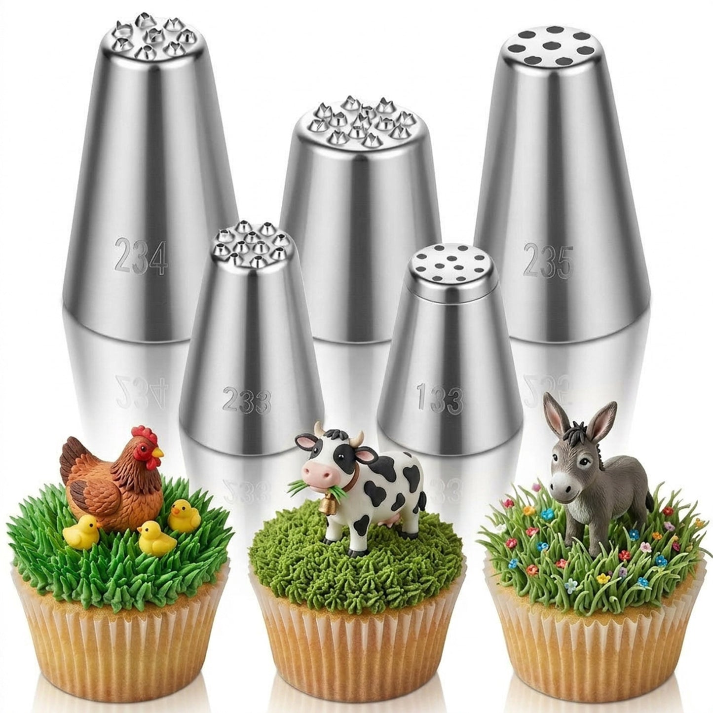 5 Pcs Flower Piping Nozzles, Piping Tips for Frosting, Cupcakes & DIY Baking Supplies (Silver)