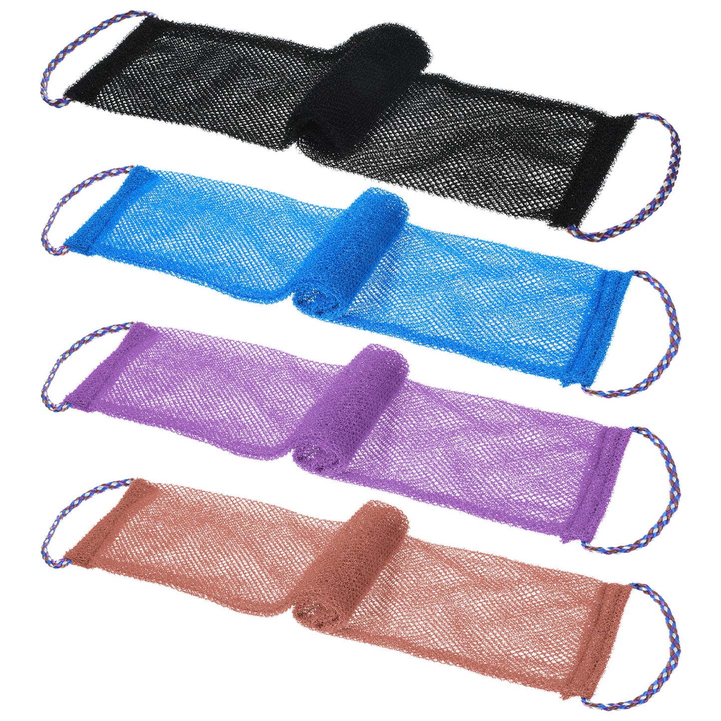 Guduling 3 Pcs African Net Sponge with Handles, African Exfoliating Bathing Back Scrubbers with Handles, Shower Net Body Scrubber Skin Smoother for Women and Men (4 Color)