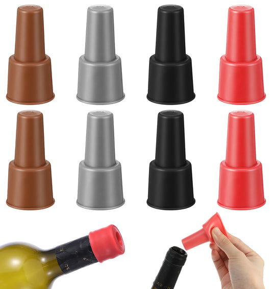 8Pcs Wine Stoppers for Wine Bottles, Reusable Wines Bottle Stopper for Champagne & Beer Bottles, Air Tight Seal to Keep Fresh, 4 Colors (Red/Brown/Gray/Black)