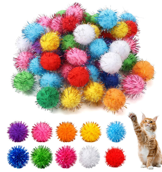 50 PCS Sparkle Balls for Cats, 1.18 Inch Pom Pom Balls for Cats