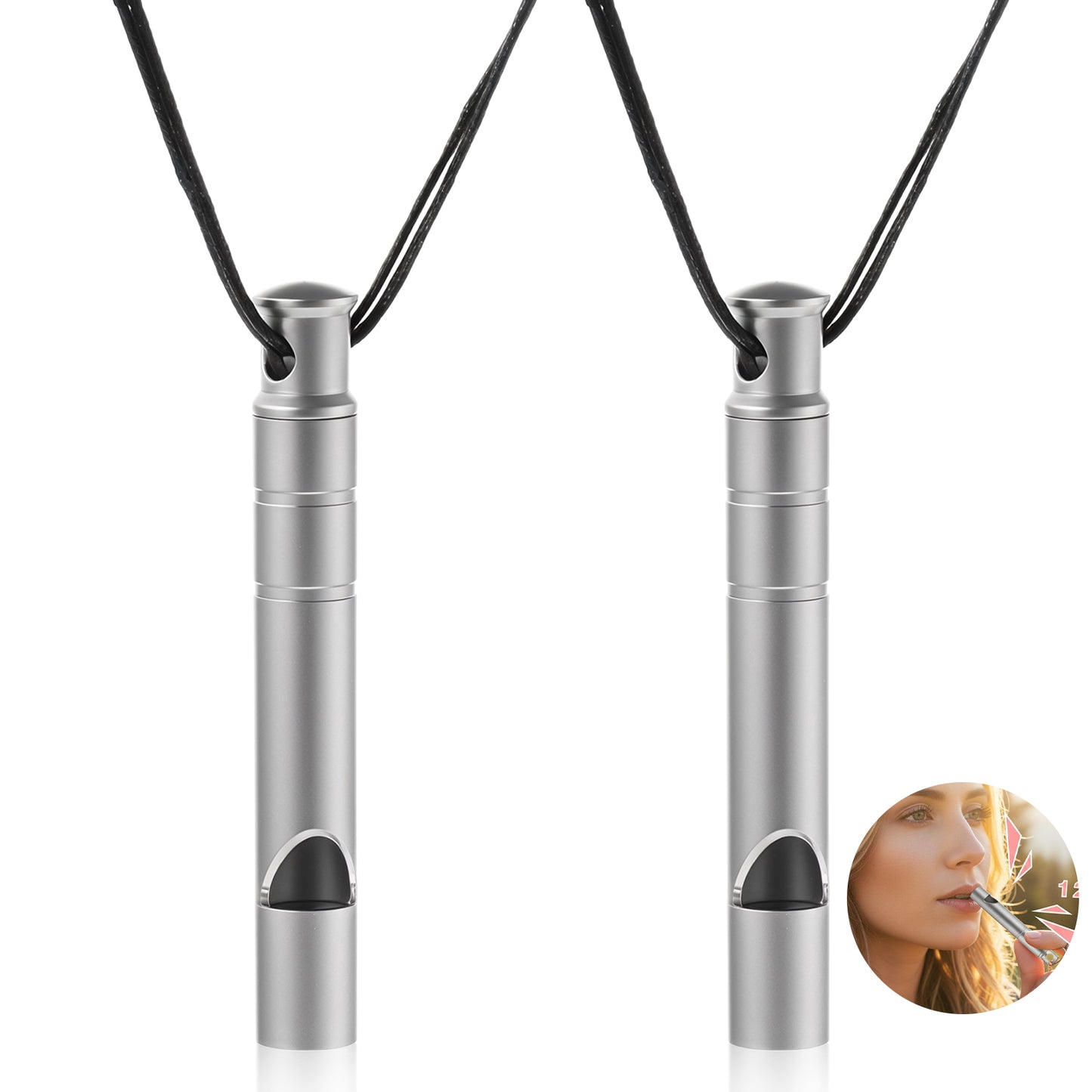 Thrymme 2 PCS Emergency Whistle, 120db Titanium Safety Survival Whistle Sports with Lanyard & Keychain for Outdoor Camping, Hiking, Dog Training, Boating (Silver, 5 X 0.7 Cm)