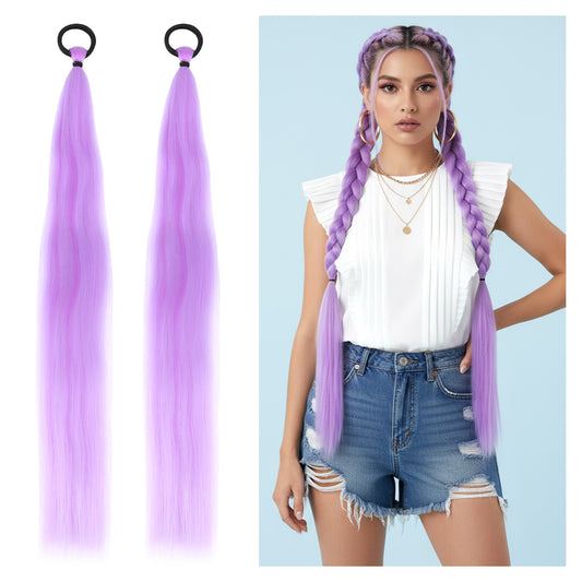Guduling 2pcs Hair Braids, Purple Braiding Hair, 26 In Purple Hair Extensions For Braiding with Elastic Tie, Straight Ponytail Braids for Festival, Party, Holiday
