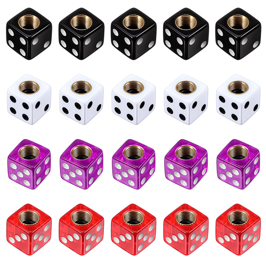 Guduling 16pcs Dice Valve Stem Caps, Bike Dust Caps with Rubber Ring, Copper Core Car Valve Caps for Cars, Suv, Trucks, Bikes, Motorcycles, Bicycles (Black, White, Purple, Red)
