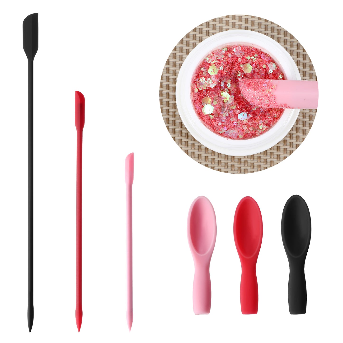 Oruola 3 Pack Cosmetic Spatula, Silicone Makeup Spatula,Reusable Make UP Spatulas, Mini Spatulas for Cosmetics Set for Cosmetic Bottles and Kitchen Jars (3 Colors)