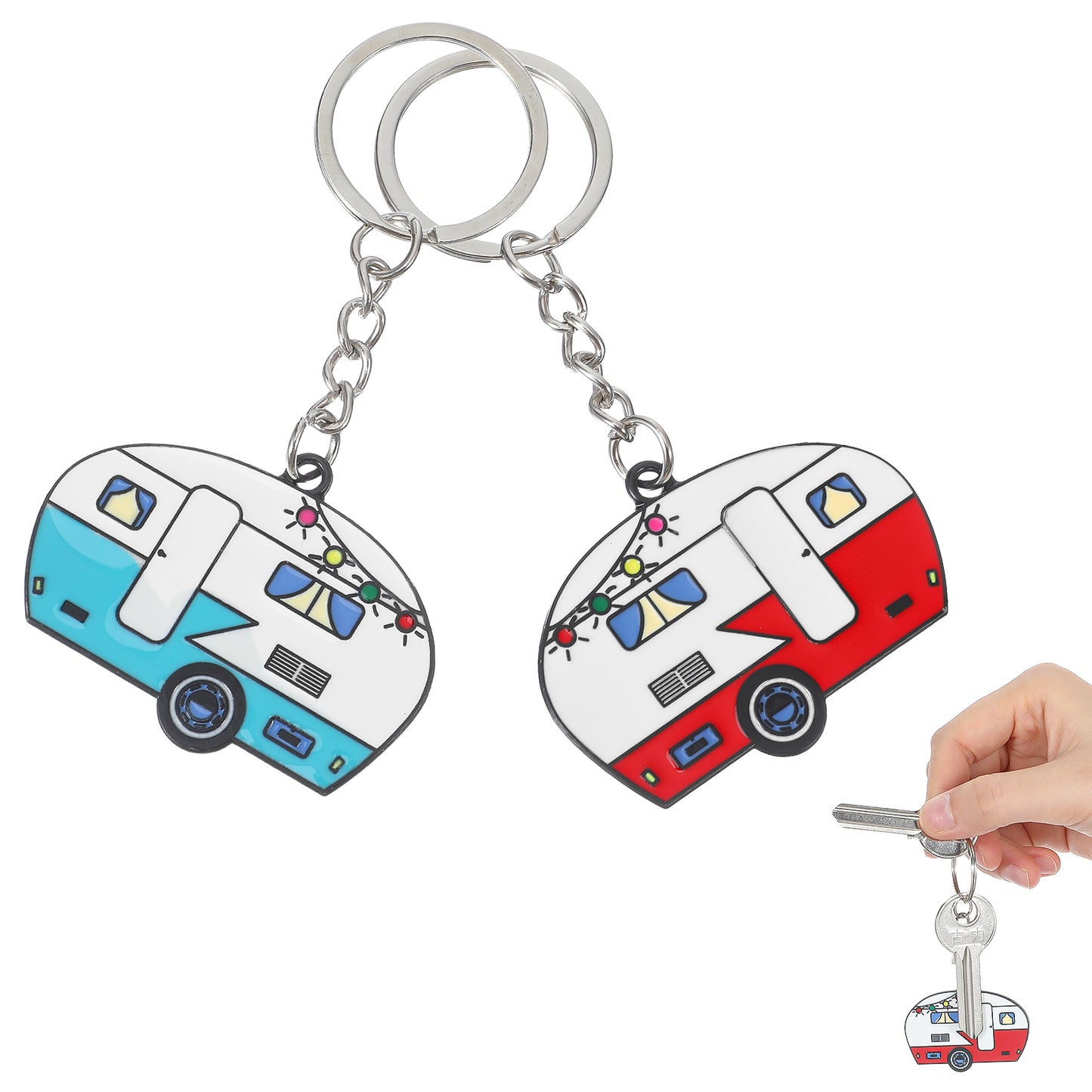 Classicseali 2PCS Caravan Keyring, Zinc Alloy Camper Key Chain, Reused Colorful Camping Keychain, Used to Hang on Backpacks, Wallets or Any Other Item