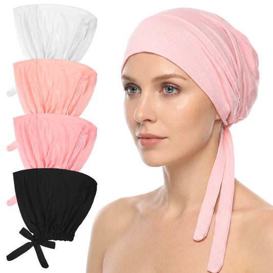 guduling 4 Pcs Hijab Caps for Women, Undercaps for Hijab No Slip, Hijabs Undercap with Tie Back Closure, Islamic Muslim Non-Slip Under Scarf Hijabs Cap (4 Colours)
