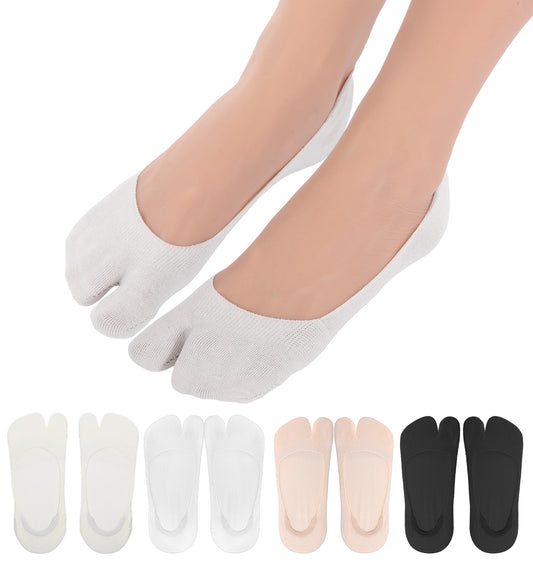 Thrymme 4 Pairs Tabi Socks, Cotton No Show Tabi Sock, Invisible Flip Flop Socks for Flip Flop Sneaker Loafer (Multicolor)