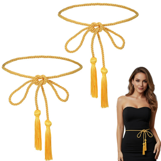 Classicseali 2pcs Gold Rope Belt, 67 In Long Rope Belts for Women, Weaving Golds Belts for Women Dresses, for Womens Skirt Dress Toga Accessories