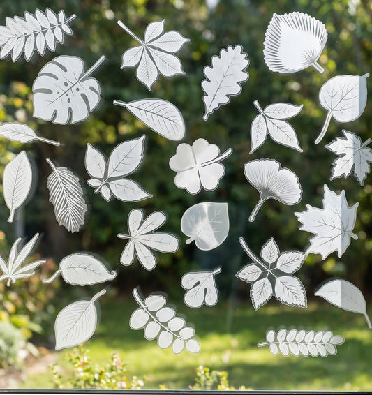 52 PCS Bird Strike Decals for Windows, 8 Sheets Highly Visible Leaf Shape Window Decals to Prevent Bird Strikes, Window Decal for Birds (11.81 X 8.66 Inch)