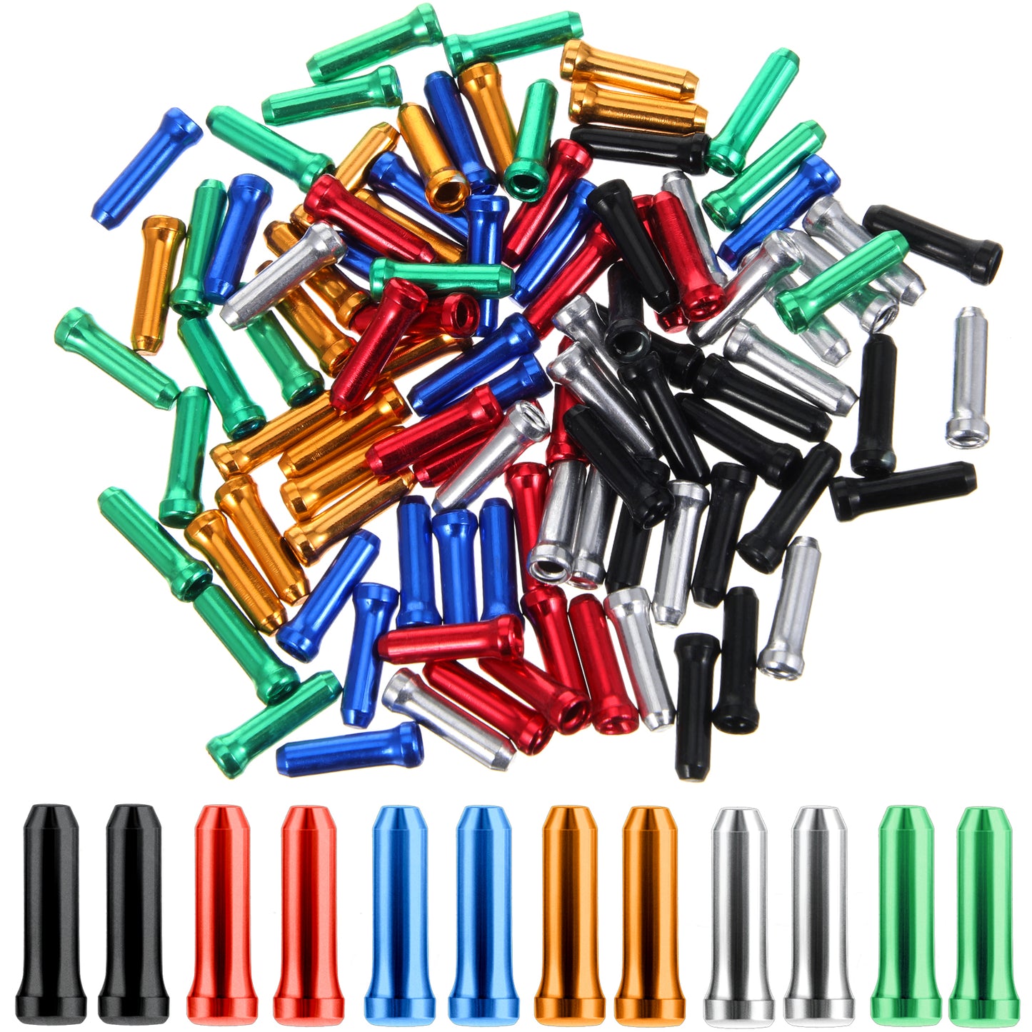 oruola 96pcs Bike Cable End Crimps, 6 Color Bike Brake Cable Ends Caps, Bicycle Brake Cables End Caps for Bike Shift Alloy, Durable Aluminum Alloy Cable End Caps for Road and Mountain Bikes