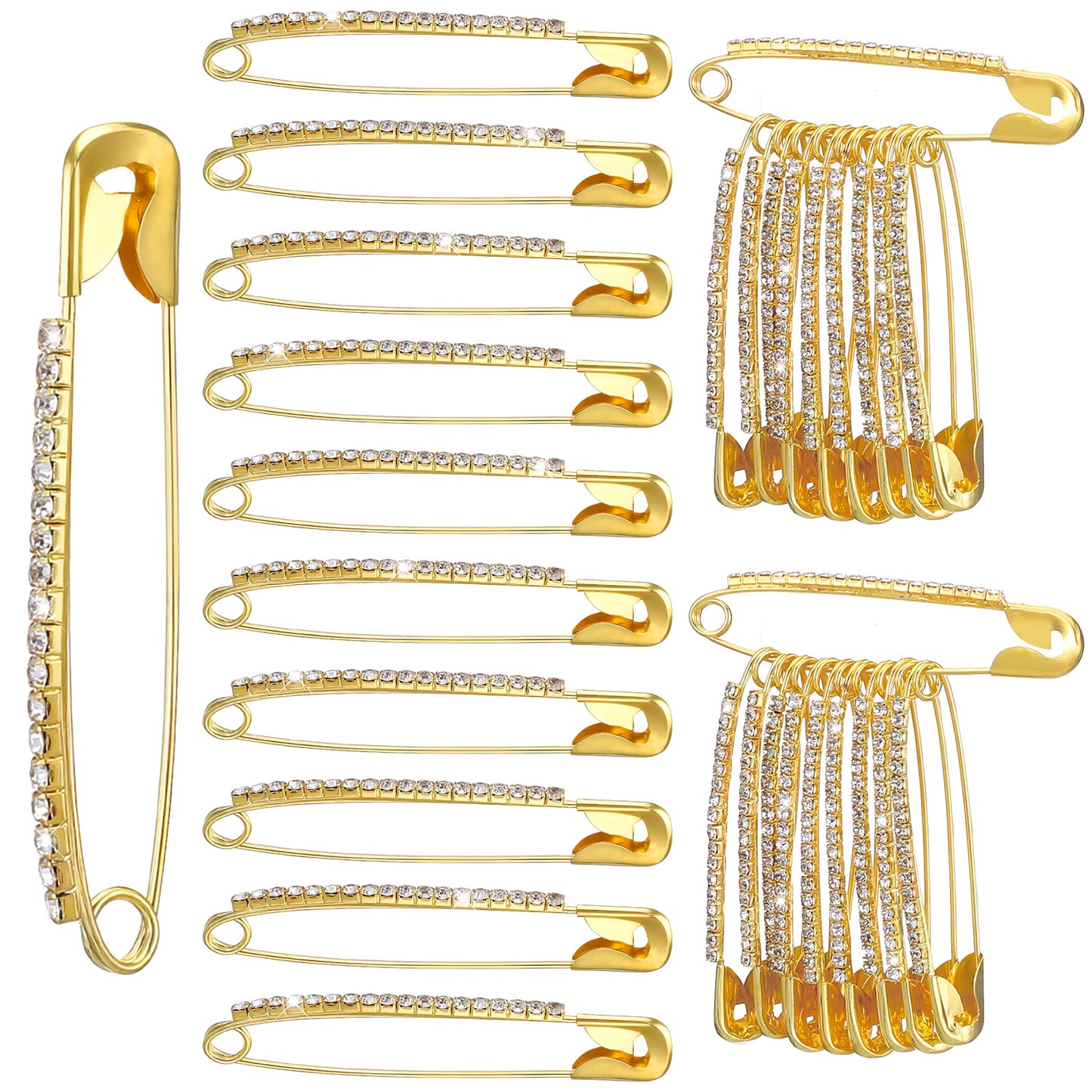 Classicseali 30pcs Gold Safety Pins Large, Rhinestone Safety Pin, 2.16Inch Pin for Clothes Dress Pants Skirt Crafts Dressing Accessories, Saree Pins for Indian Sarees
