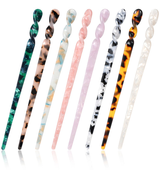 8 Pack Hair Sticks Pin, Chinese Hair Pins For Long Hairs Chopsticks with Vintage Leopard Print, Durable Lightweight Resin Hairpin For for Women Buns Hairs (Multi-Colored)