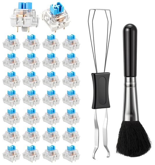 30 Pcs Keyboard Clicker, 3 Pin Clicky Mechanical Keyboard Switches, Pre-Lubricated for Smooth Keystrokes & Mechanical Gaming Keyboards (Brush and tweezers included)
