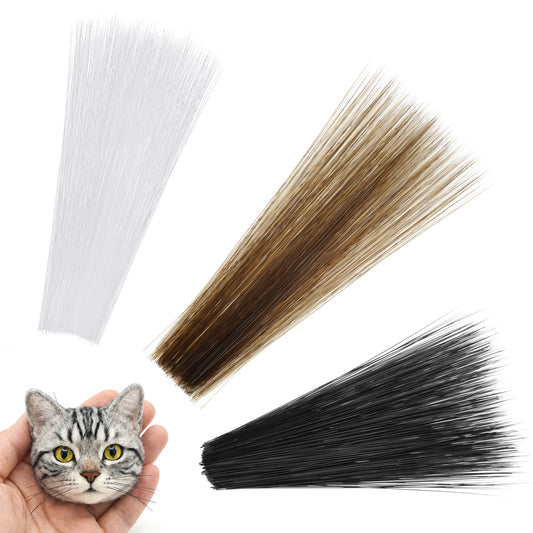 Guduling 900pcs Simulated Cat Fake Whiskers for Crafts, Handmade Animal Whiskers, Needle Felting Plastic Whiskeres Stuffed Muppet, 2.76 Inch (White, Black, Brown)