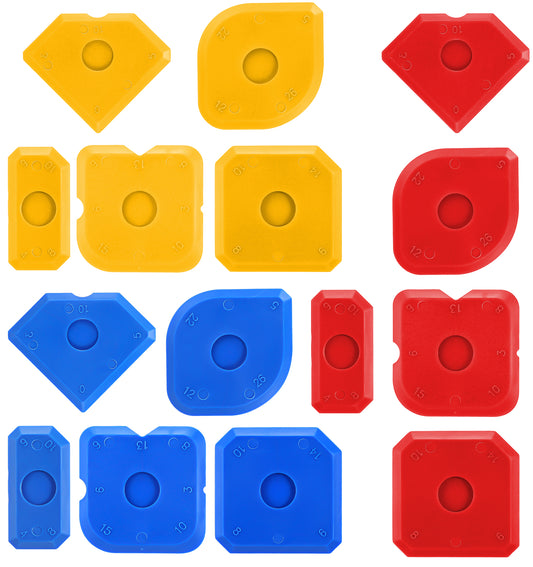 Silicone Finishing Tool, 15 Pcs Silicone Sealant Finishing Kit with Caulk Remover Grout Scraper, Portable for Kitchen Bathroom Floor Window Sealing, Red Yellow Blue