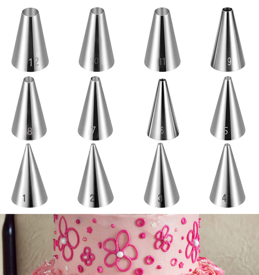 12 Pcs Piping Tips, Piping Nozzles Stainless Steel Round Hole