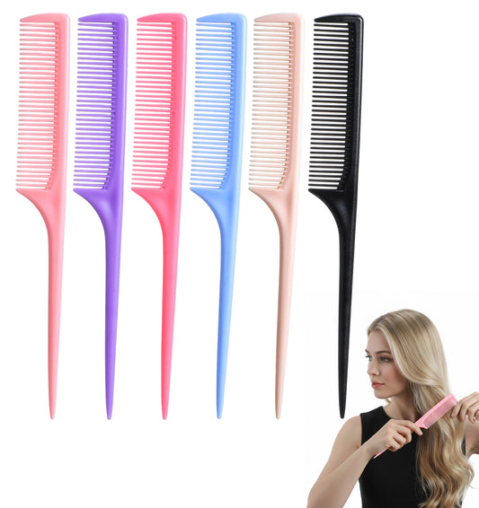 6PCS Parting Comb, Rat Tail Comb Fine Tooth Anti Static for Women, Pin Tail Combs Styling Detangling Back Combing Updo Hairstyle (Multi-color)