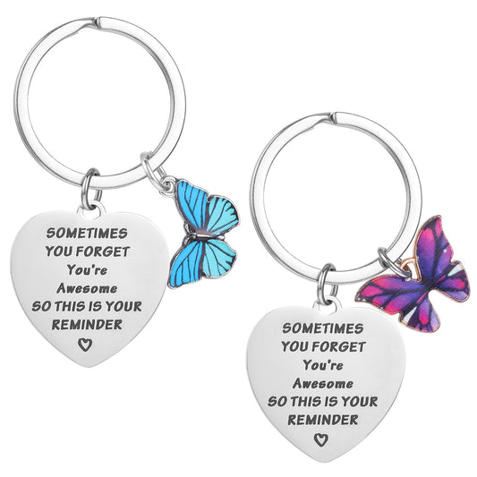 Elegaperma 2 Pcs Motivational Keyrings for Women,Sometimes You Forget You are Awesome Gift,Butterfly Gifts for Women,Motivational Keyrings for Womens Daughter Reminder of How Strong You're