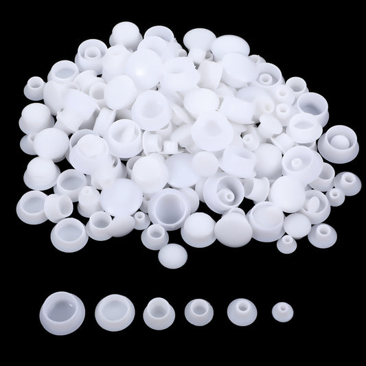 Oruola 180pcs White Hole Plugs,6 Sizes Plastic Screw Hole Plugs,Hole Plugs Assorted for Nail Holes, Screw Holes, Partition Holes in Cabinets, Brackets, Shelves (5mm/6mm/8mm/10mm/12mm/14mm)