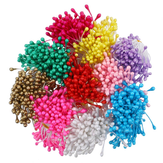 Guduling 1500 Pcs Stamens for Flower Making,3mm Pearl Double Flower Stamens,10 Color Flowers Stamen for Crafting for Crafts DIY Valentine's Day Bouquets Wedding Scrapbook Decoration