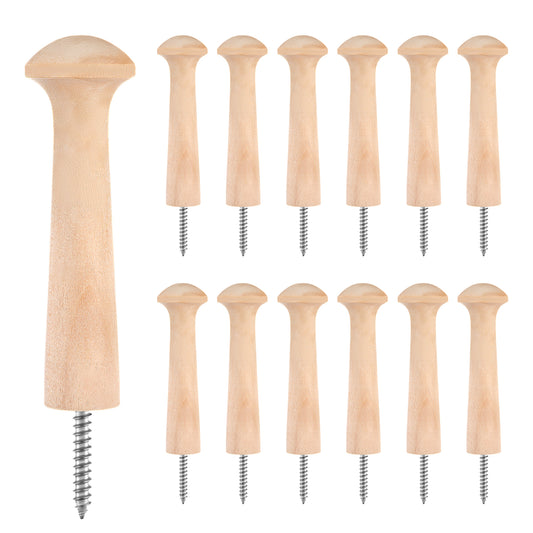 Classicseali 12 Pcs Wooden Pegs for Hanging, 3.68 Inch Solid Unfinished Shaker Pegs, Solid Wood Peg Hooks for Crafts, Hanging Clothes Hats Keys Bags Towel, DIY Paint Color, Screw-on