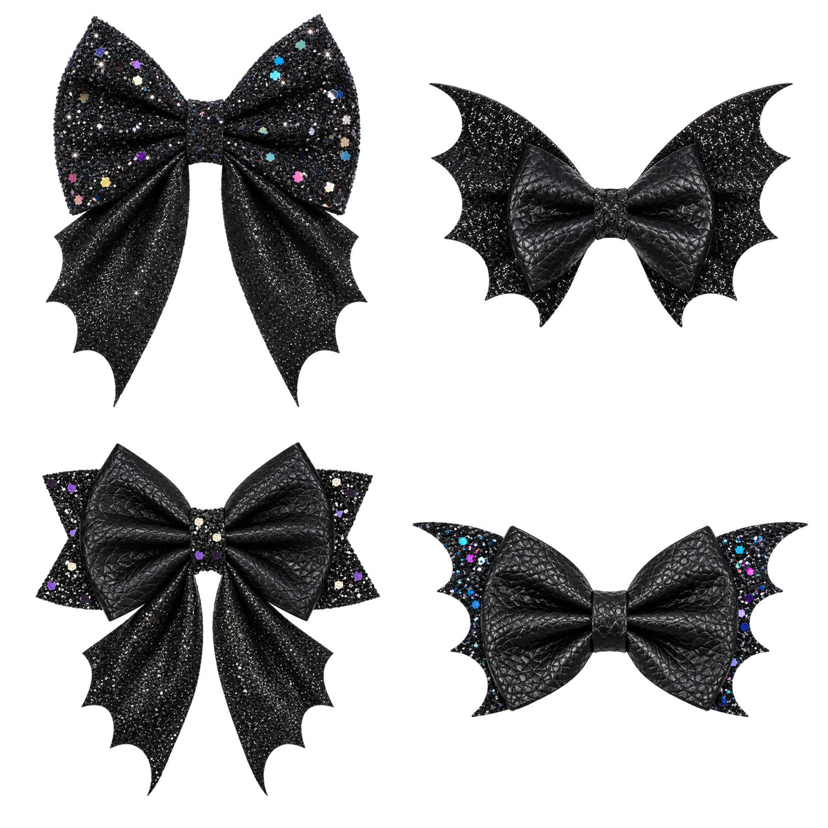 Elegaperma 4Pcs Bat Hair Clip,Glitter Black Bat Bow Hair Clip for Halloween