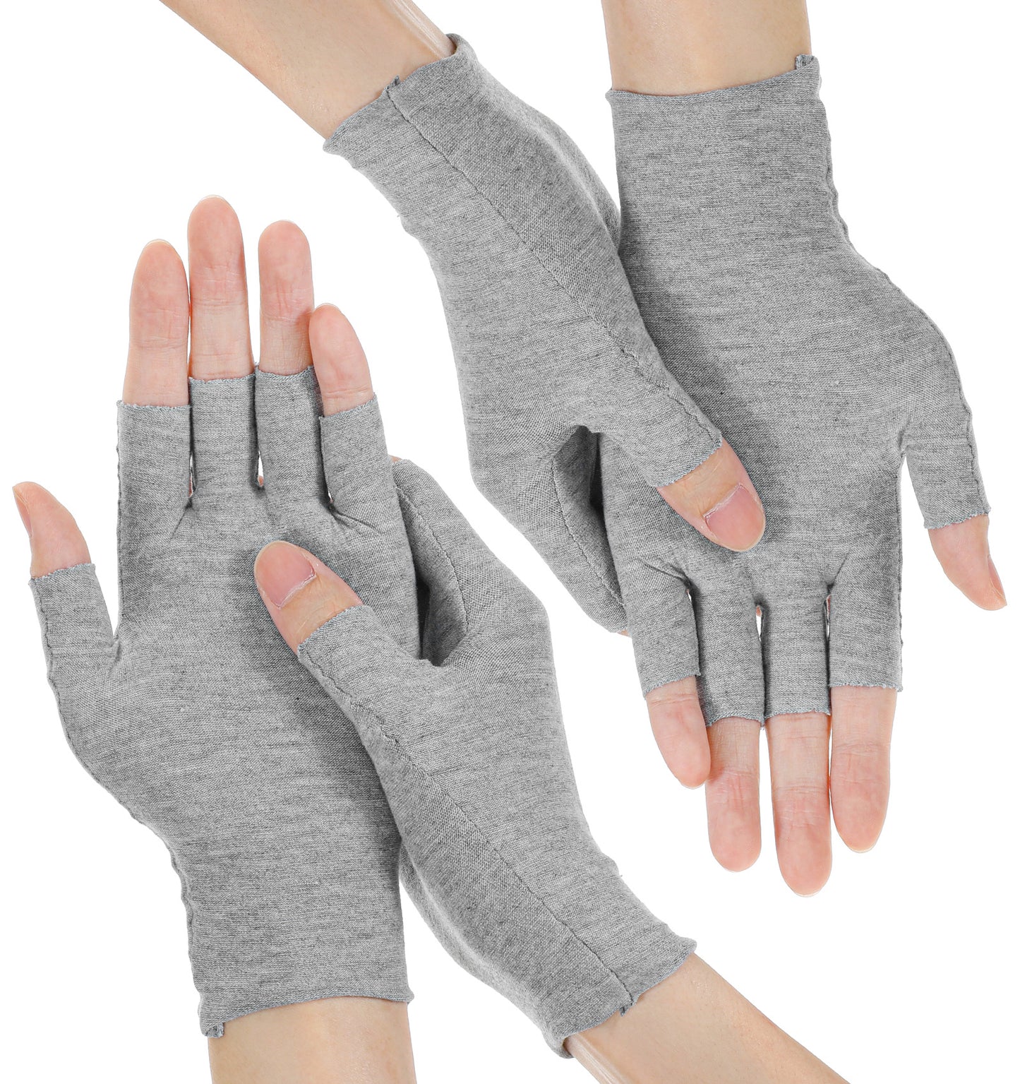 Moisturising Gloves for Dry Hands, Fingerless Cotton Eczema Gloves for Nighttime Hand Care, Suitable for Women & Men, Half Finger Touchscreen Design, Grey