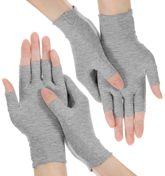 Moisturising Gloves for Dry Hands, Fingerless Cotton Eczema Gloves for Nighttime Hand Care, Suitable for Women & Men, Half Finger Touchscreen Design, Grey