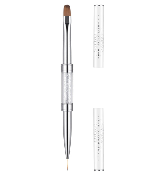 Builder Gel Brush, 1Pcs Dual Ended Nail Brushes for Gel Nails, Rhinestone Handle for French Tip Professional Nail Art