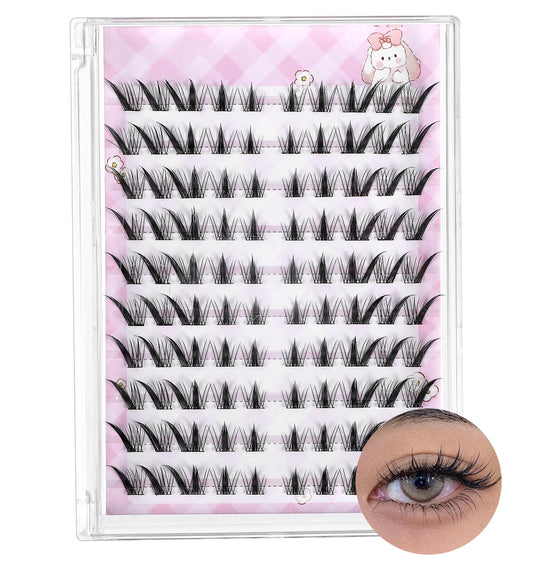 Manga Lashes Cluster, 100Pcs Self-Adhesive Fairy Eyelash Clusters 7-10MM, Wispy Spiky C-Curl for DIY Anime Eye Makeup