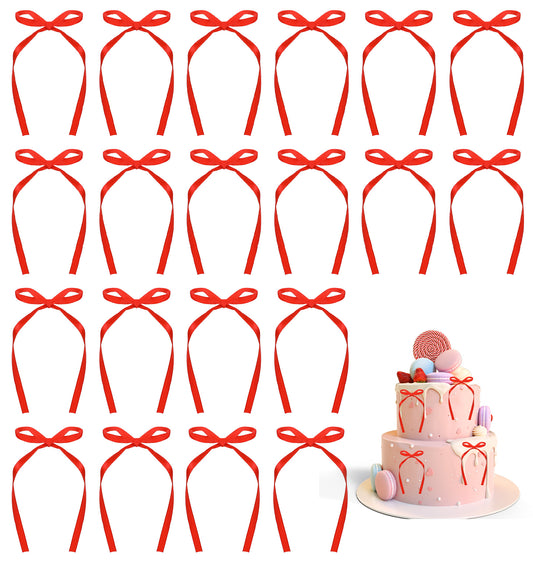 20Pcs Red Bows for Cake, Red Bowknot Cake Toppers Decorations Cakes Ribbon Perfect for Birthday Wedding Christmas Party Supplies Decorations, Easy to Use & Stylish