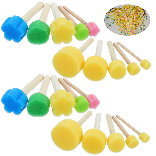 Guduling 20 Pcs Paint Brushes Sponge Set,Sponge Paint Brushes of Different Sizes and Patterns,Paints Sponges for Acrylic Painting with Wooden Handle Ideal for Kids, Beginners, DIY Crafters