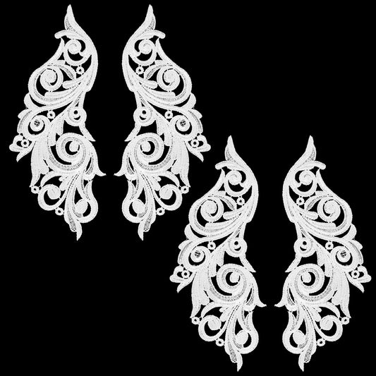 Classicseali 4PCS Lace Applique, White Lace Appliques Embellishments for Wedding Dress, Fabric White Appliques Embellishments for DIY Clothing, Sewing, Polyester Embroidery Applique
