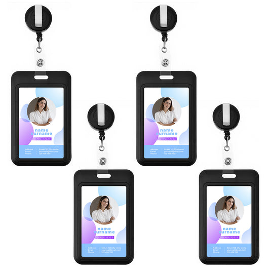 Elegaperma 2 Pack Badge Holder with Retractable Lanyard Clip,ID Badge Holder Retractable,Extendable Lanyard Clip,Heavy Duty ID Badges Reel with Clear Window for Office,Business,Key Cards,Black