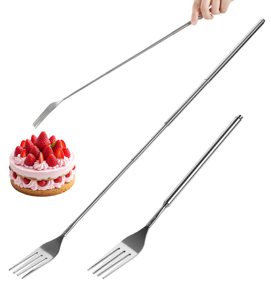 Expandable Fork, 2PCS Long Fork Stainless Steel Retractable Forks, Extends from 9 to 25.4 Inches, Comically Long Utensil for Eating Dinner, Fruit, Dessert, and BBQ
