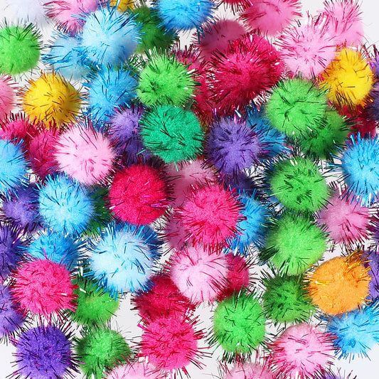 Oruola 100Pcs Pompoms,Multicolor Bulk Pom Poms for Crafts,Glitter Pom Poms for DIY Art Creative Crafts Decorations